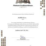 Certificato Platinum ALEMO Foam Machinery 2024
