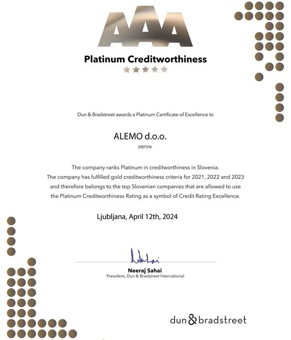 Certificato Platinum ALEMO Foam Machinery 2024
