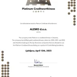 Platinum Certificate ALEMO Foam Machinery