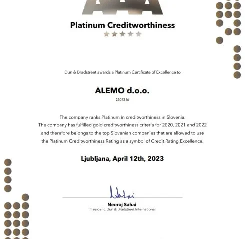 Platinum Certificate ALEMO Foam Machinery