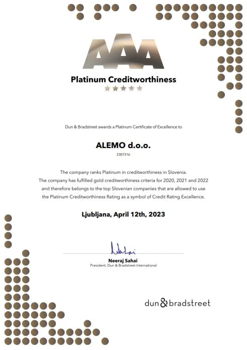 Platinum Certificate ALEMO Foam Machinery